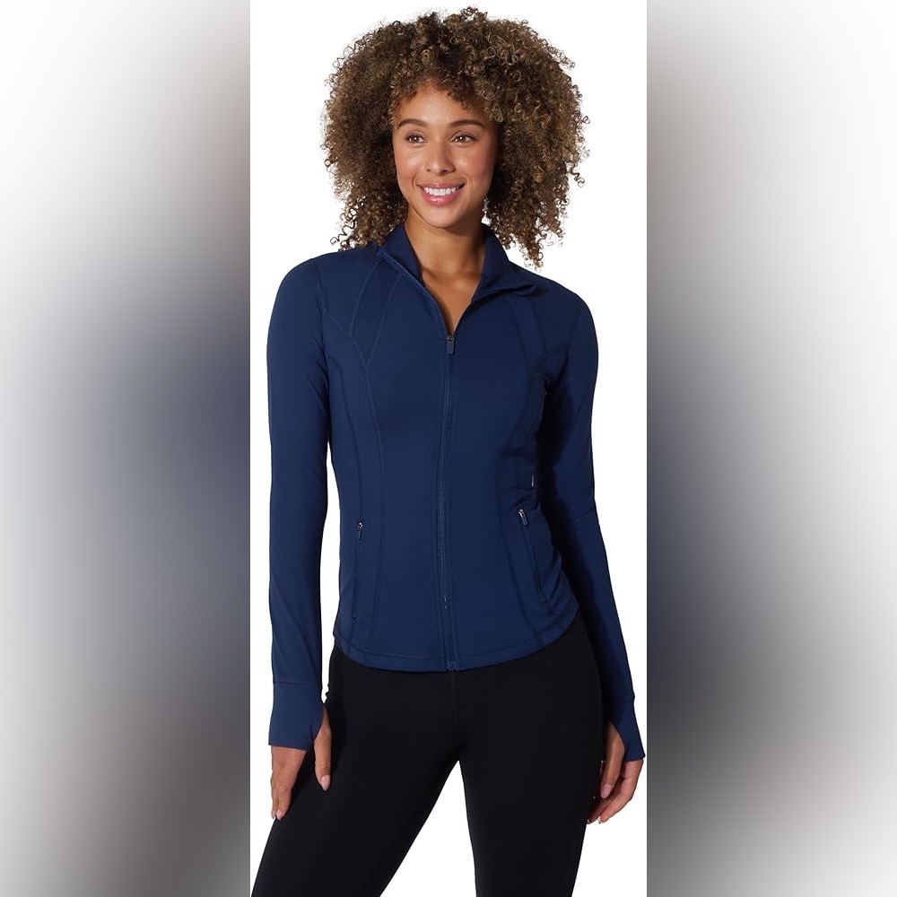 Yogalicious Womens Ultra Soft Lightweight Full Zip Yoga Jacket with Pockets navy